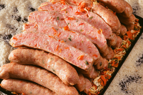Hamburger vlees-rijst-barbecue worstjes