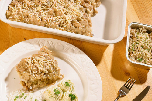 Kalfsvleesgratin met champignons