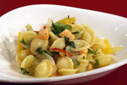 Bronforel met orecchiette