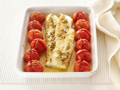 Kabeljauw met tomaatjes uit de oven