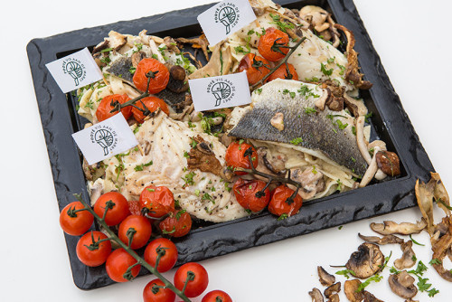 Gegrilde zeebaars met paddenstoelen-truffel tagliatelle